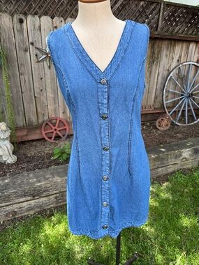 Japna Button Front Women's Blue Jean Sleeveless Blue Denim Dress Women's Size XL